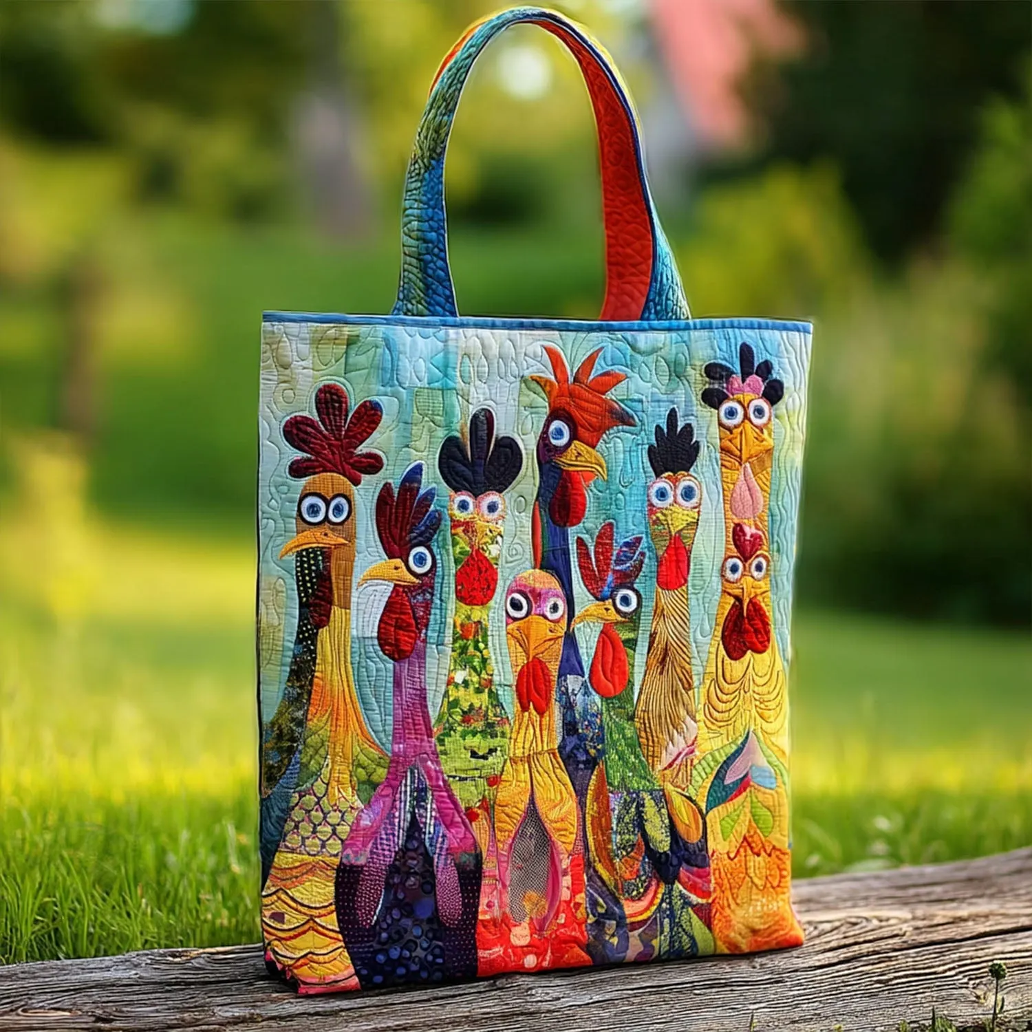 Chicken Vibrant Village Quilted Tote Bag