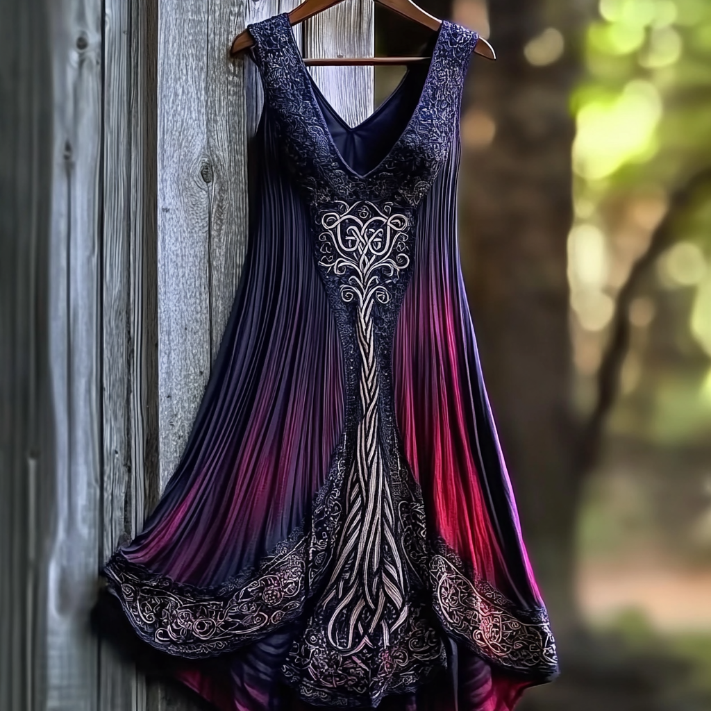 Women's Vintage Viking Tree Of Life Casual Comfort Sleeveless Dress