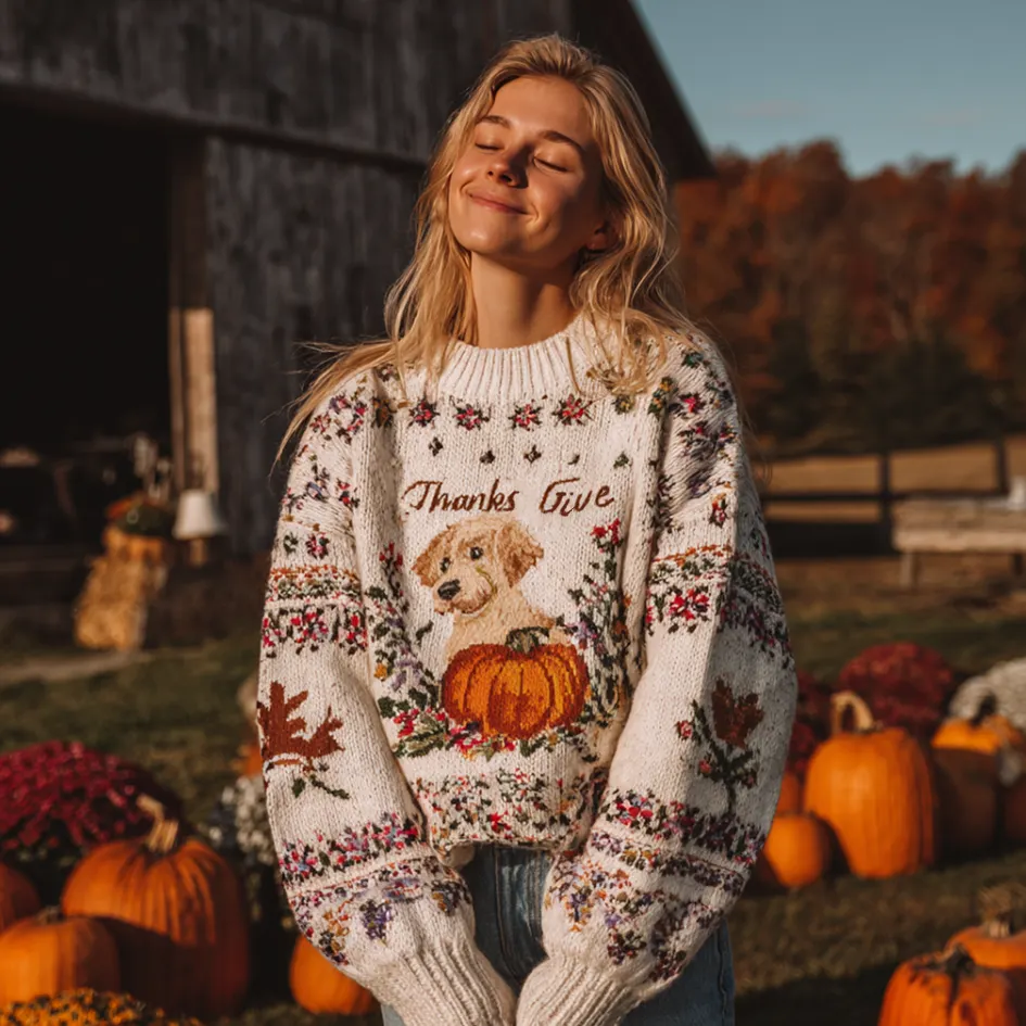 Women's Autumn/winter Thanksgiving Round Neck Warmth-giving Knit Sweater