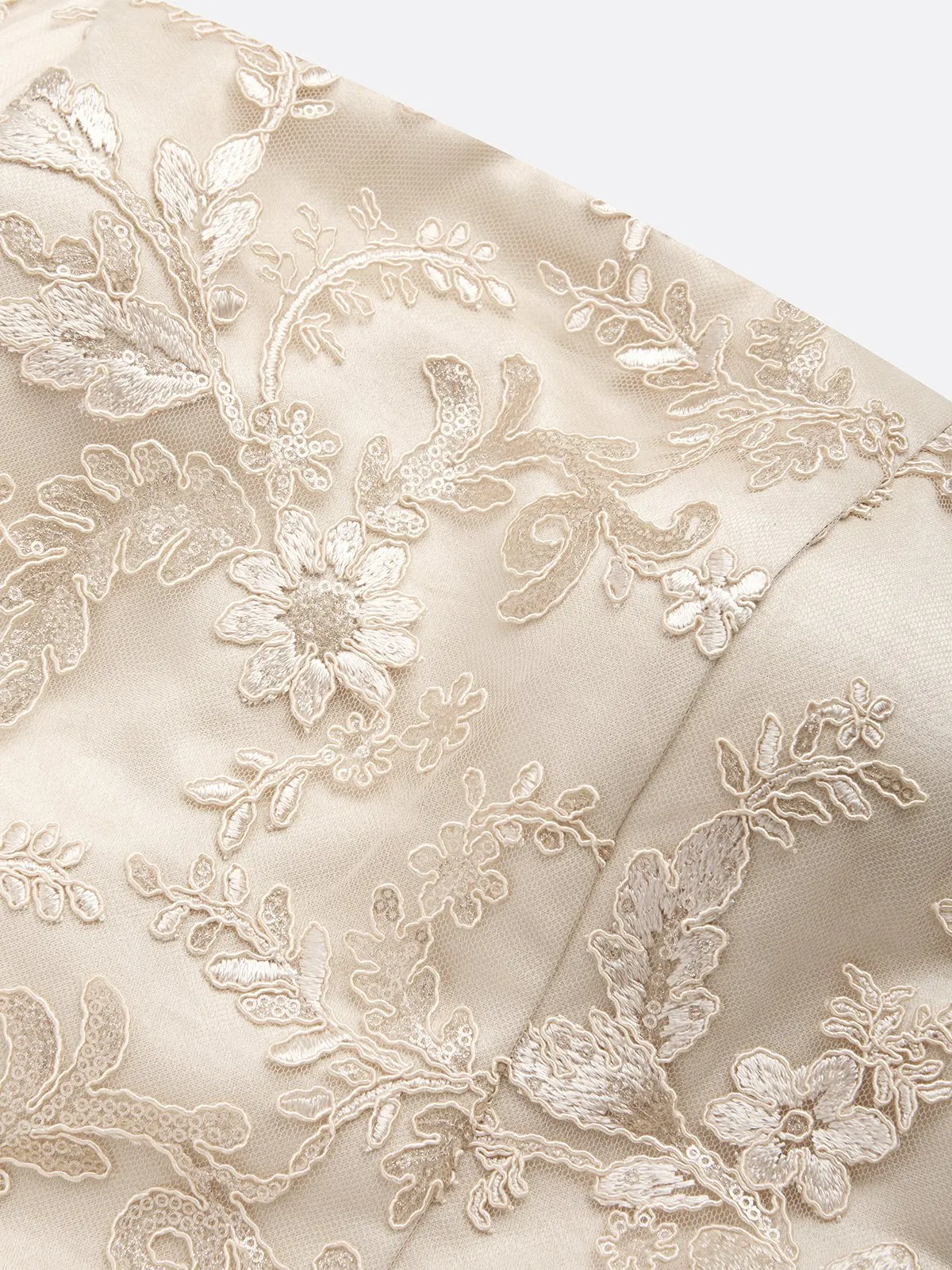Champagne Jacquard Satin Strapless Sleeveless Mermaid Gown