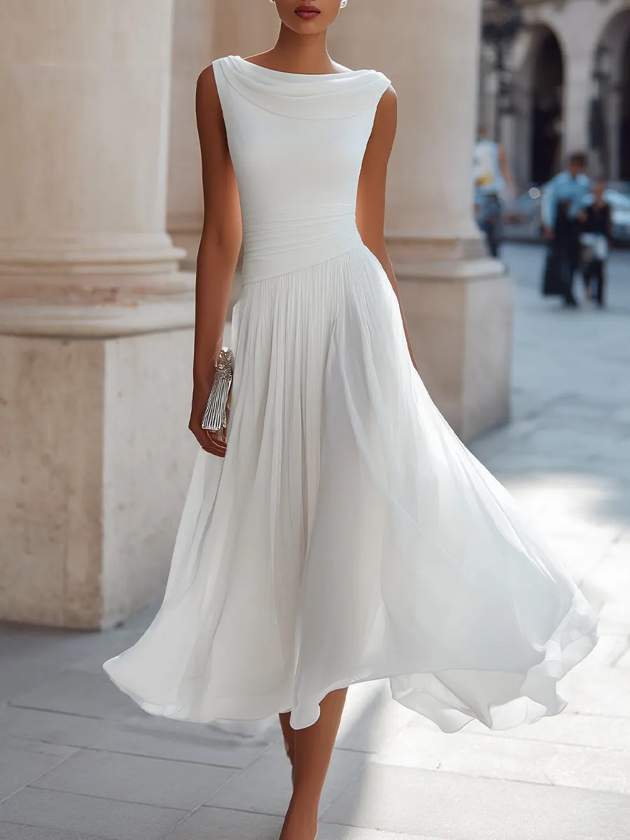 Draped Neck Sleeveless Midi Dress