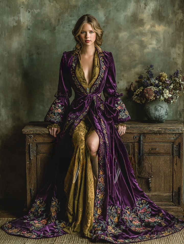 Women's Vintage Gorgeous Slim Fit Purple Velvet Robe (belt Included)