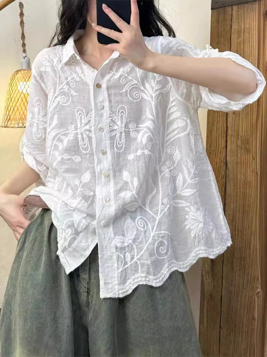 Exquisite Embroidered Loose Cotton Shirt