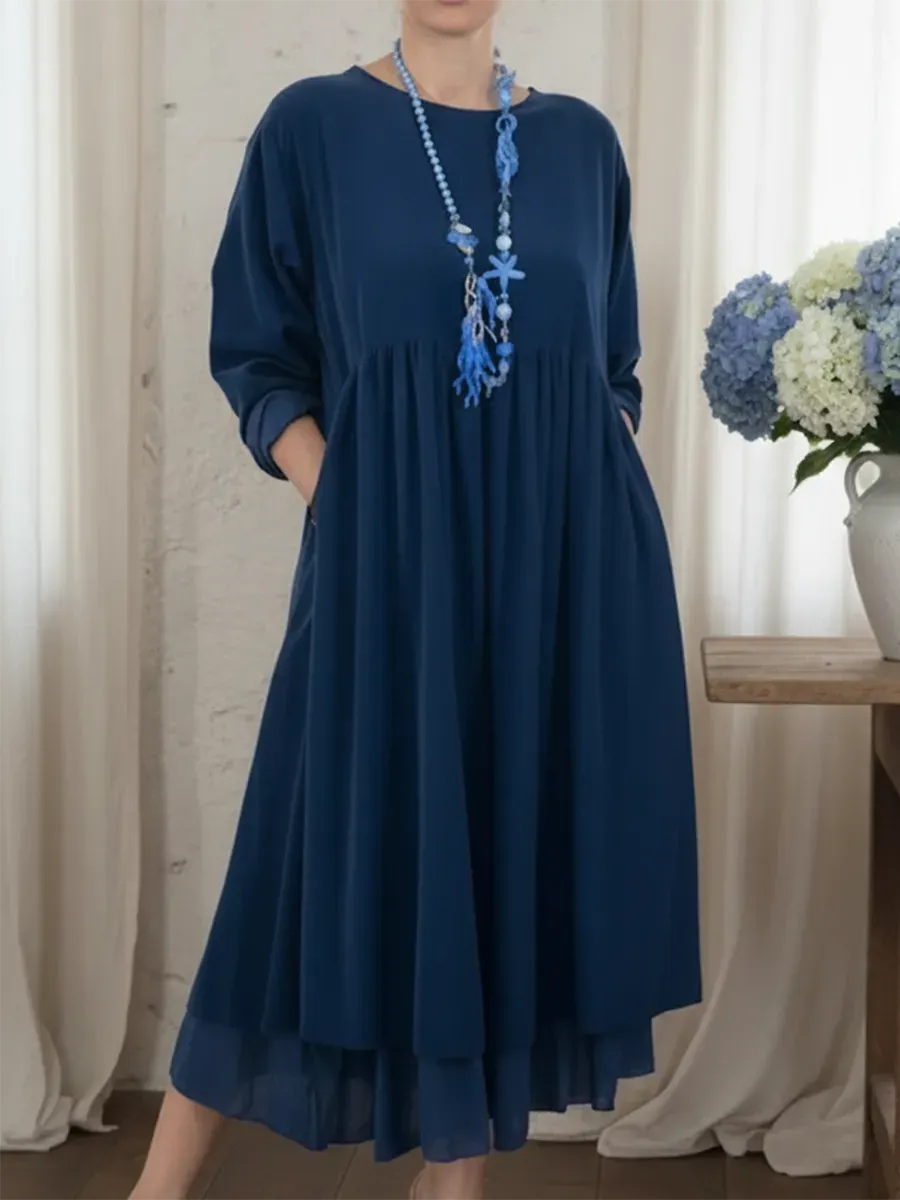Loose-fitting Double-layered Hem Midi Dress