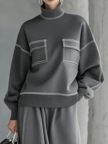 Minimalist Charcoal Gray Sweatshirt And Skirt Two-piece Set