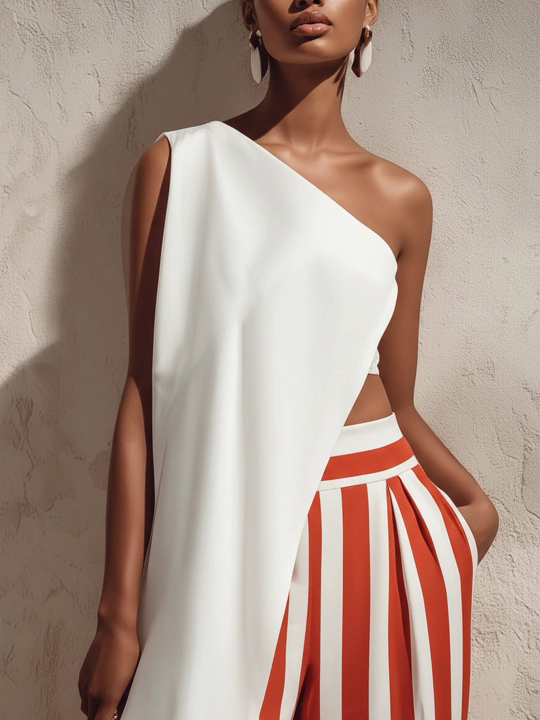 Sunset Stripes Asymmetrical One-Shoulder Two-Piece Set Effortless Vacation Glam