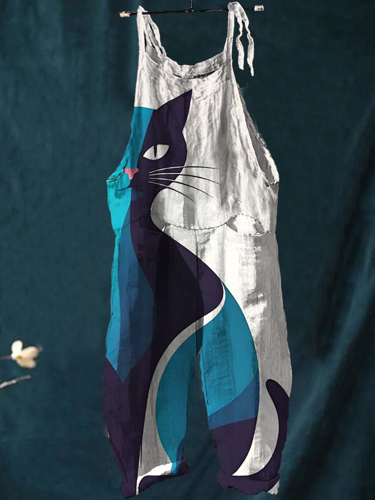 Geometric Cat Art Printed Women's Casual Wide-Leg Jumpsuit