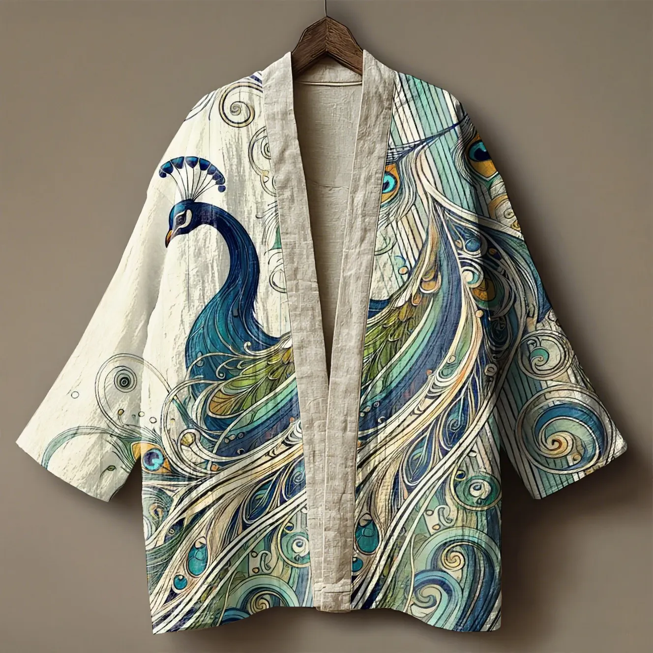 Japanese black cat embroidered printed linen kimono cardigan