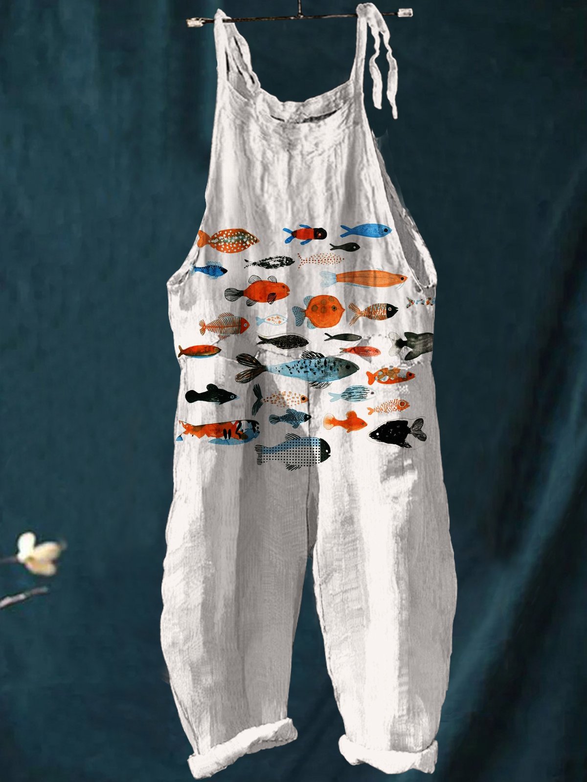 Colorful Cute Little Fish Print Casual Wide-Leg Jumpsuit