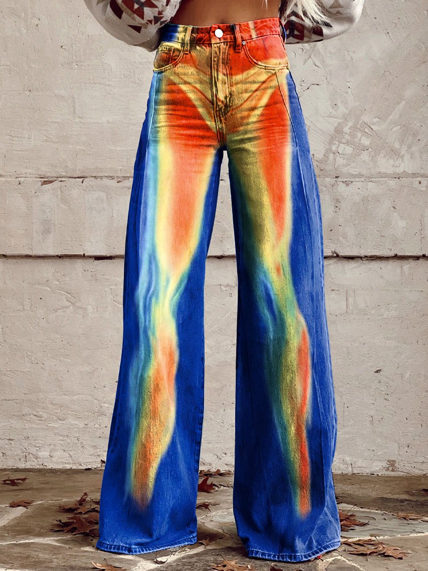Vintage Heatmap Print Casual Wide-Leg Pants