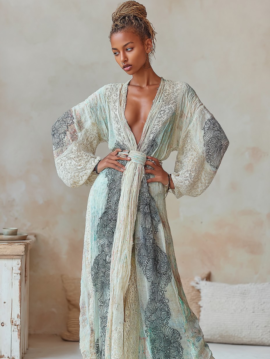 Elegant Vintage Printed Robe