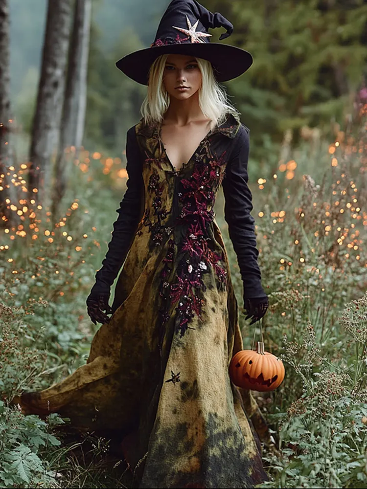 Women's Boho Witch Gradient Floral Witch Maxi Evening Dress