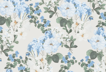 Light Blue Floral Chiffon Mock Neck Short-Sleeve Tiered A-Line Floor-length Gown