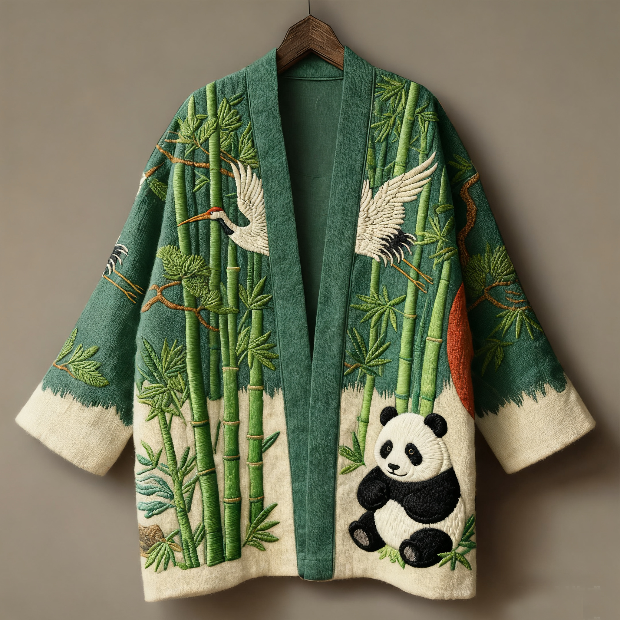 Oriental art landscape painting three-dimensional embroidery linen kimono cardigan