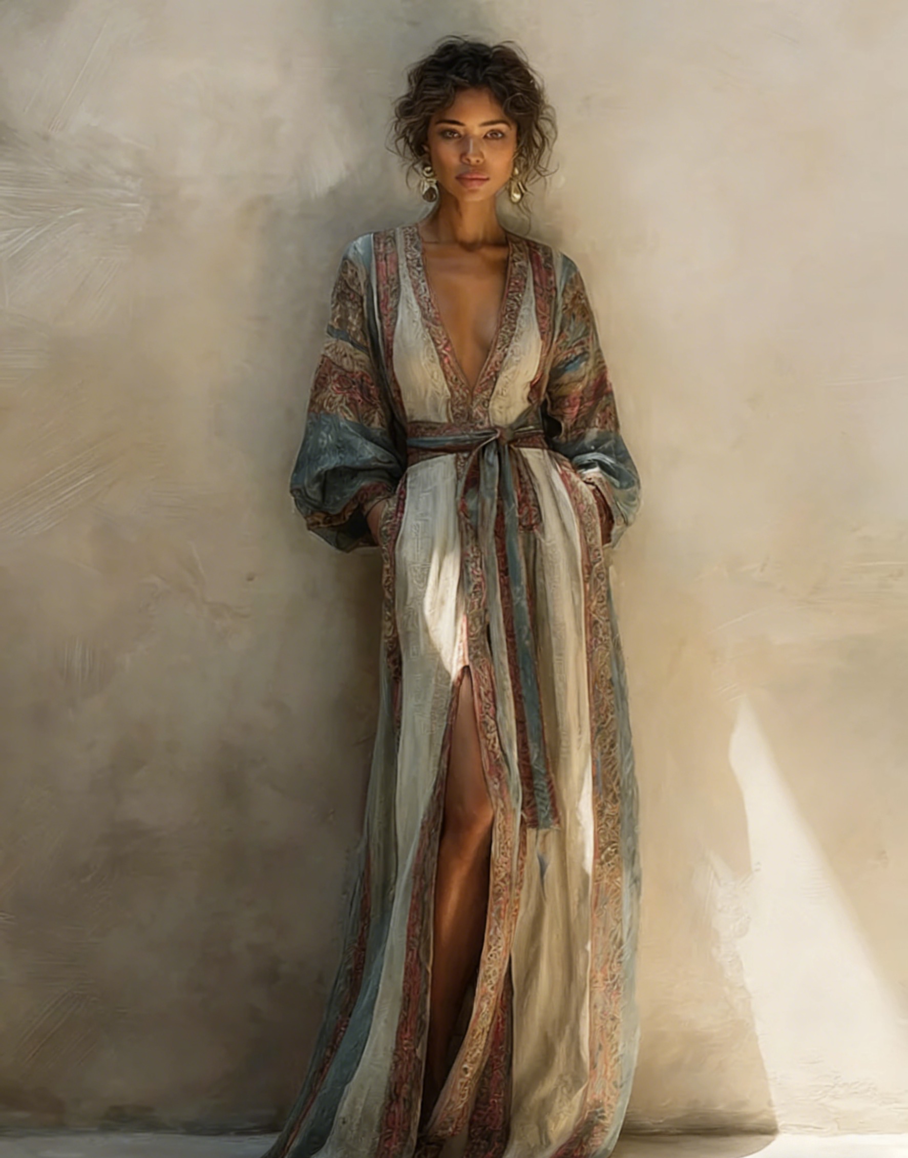 Elegant and comfortable cotton Christmas-themed robe (with belt)