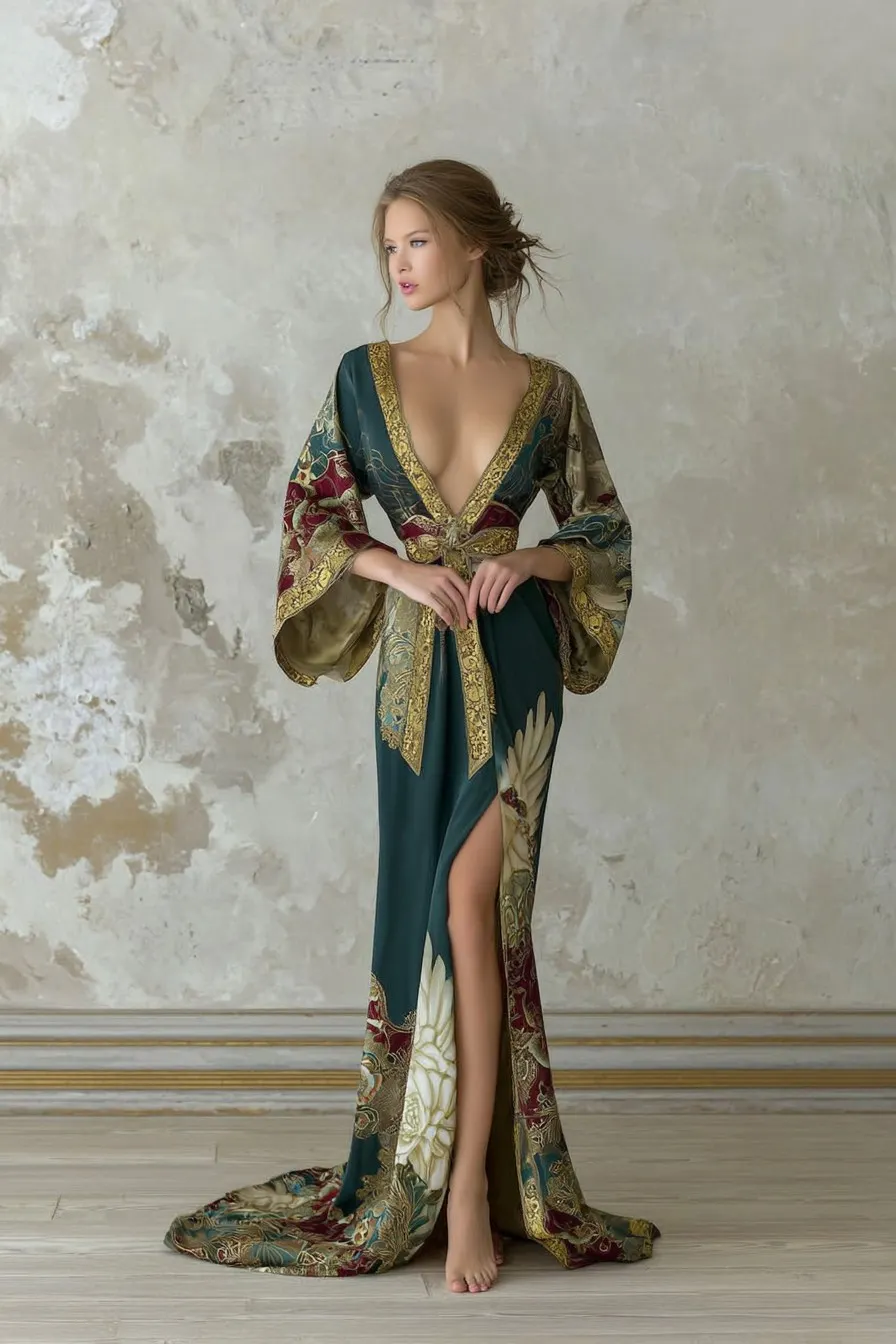 Elegant Vintage Printed Robe