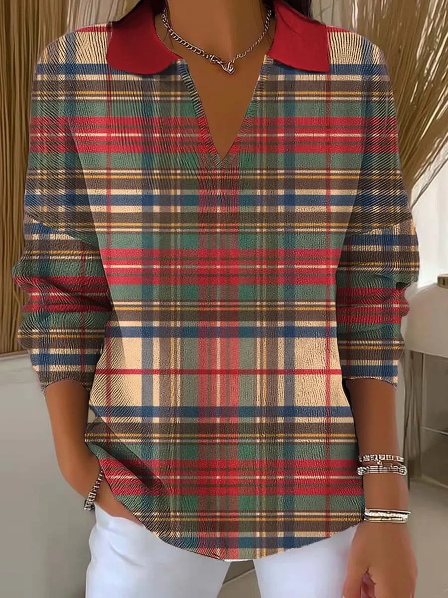 Vintage Plaid Art Print Casual Sweater