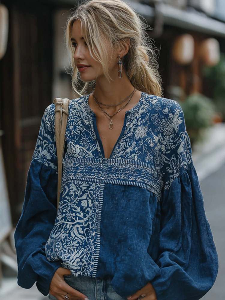Japanese-style Floral Pattern Comfortable Top