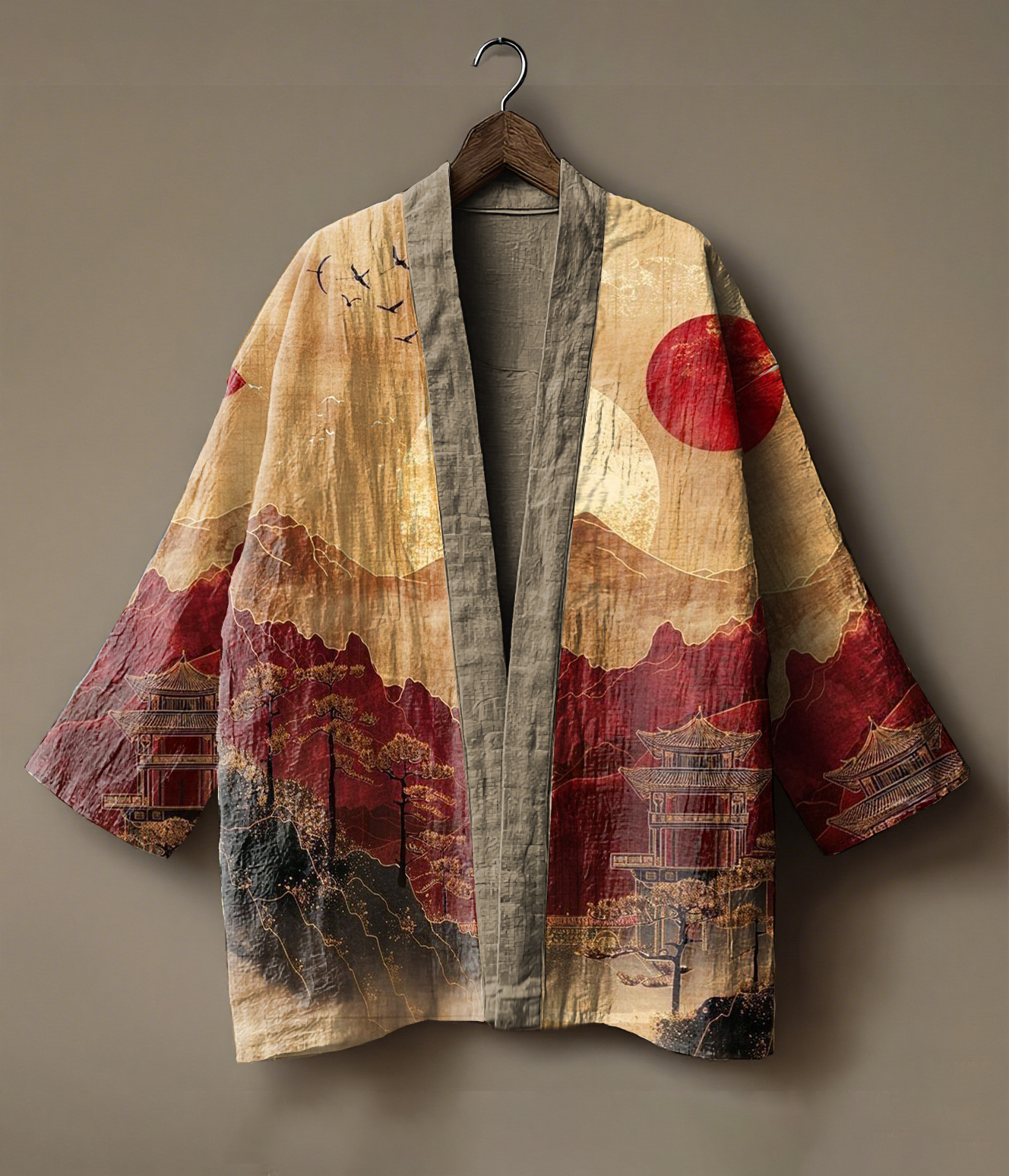 Japanese art-embroidered linen kimono cardigan