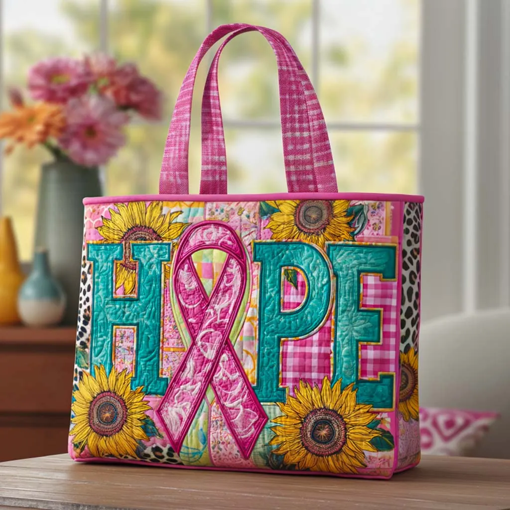Pink Ribbon Quilted Tote Bag