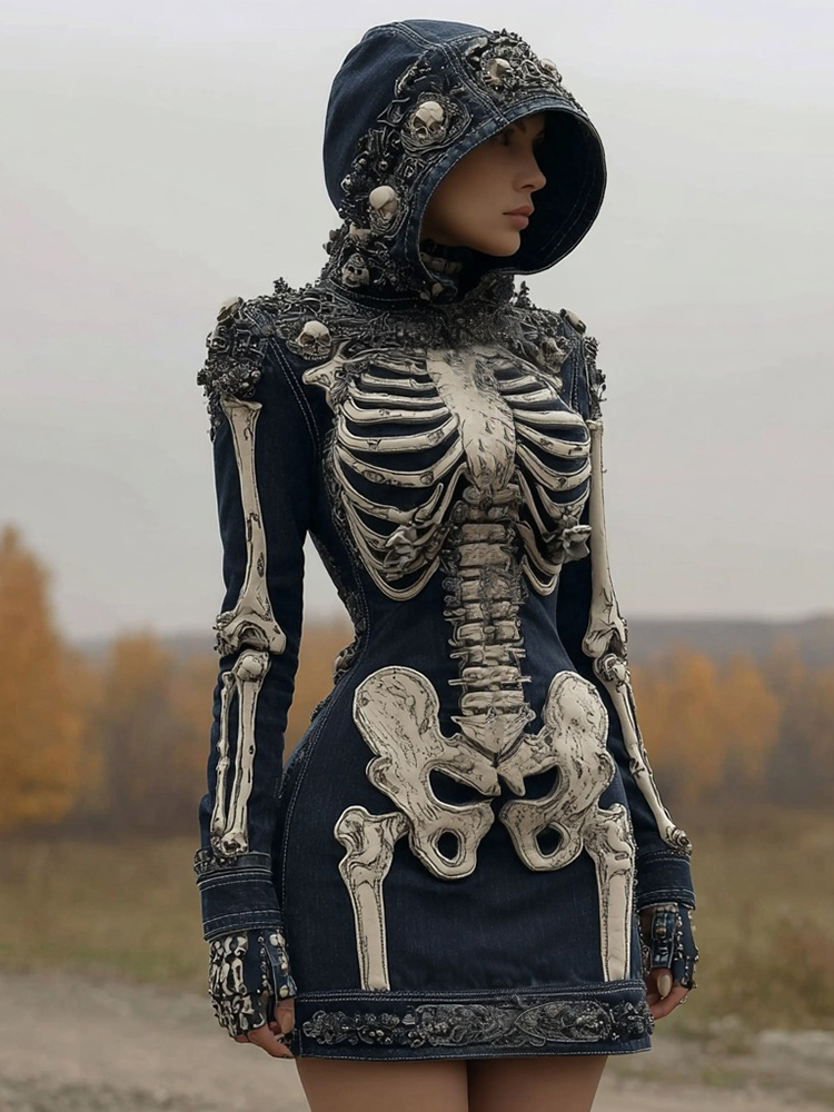 Women's Halloween Skull Art Comfortable Denim Mini Skirt