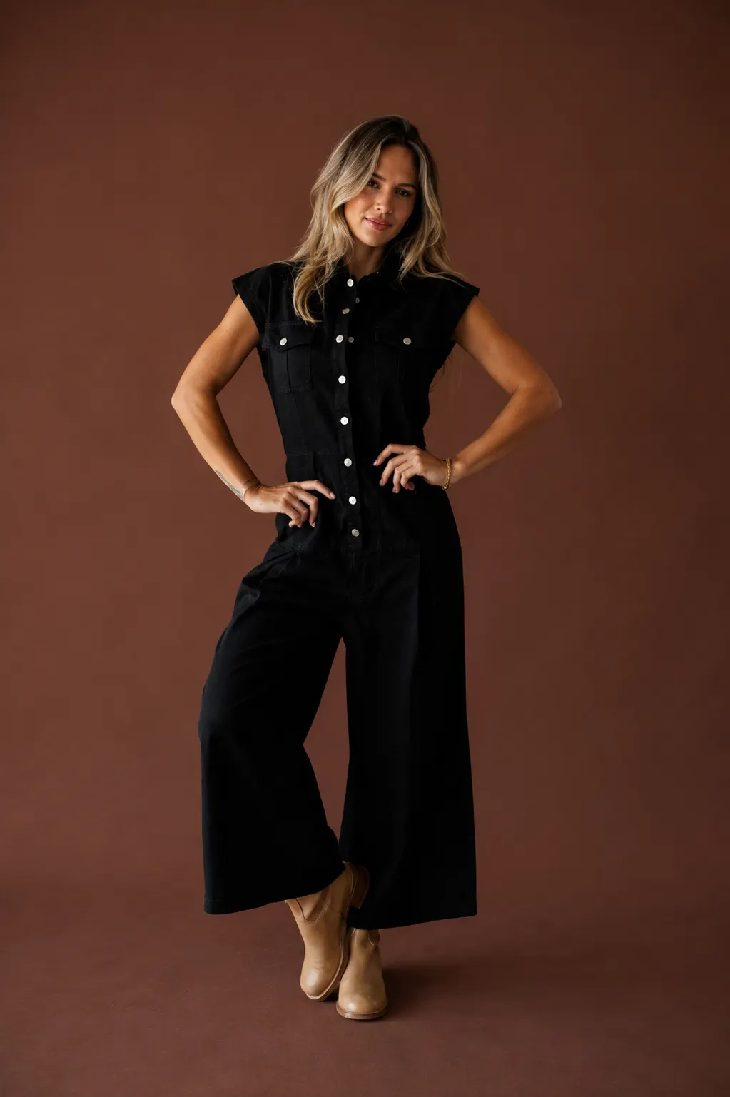 Twill Wide-Leg Jumpsuit