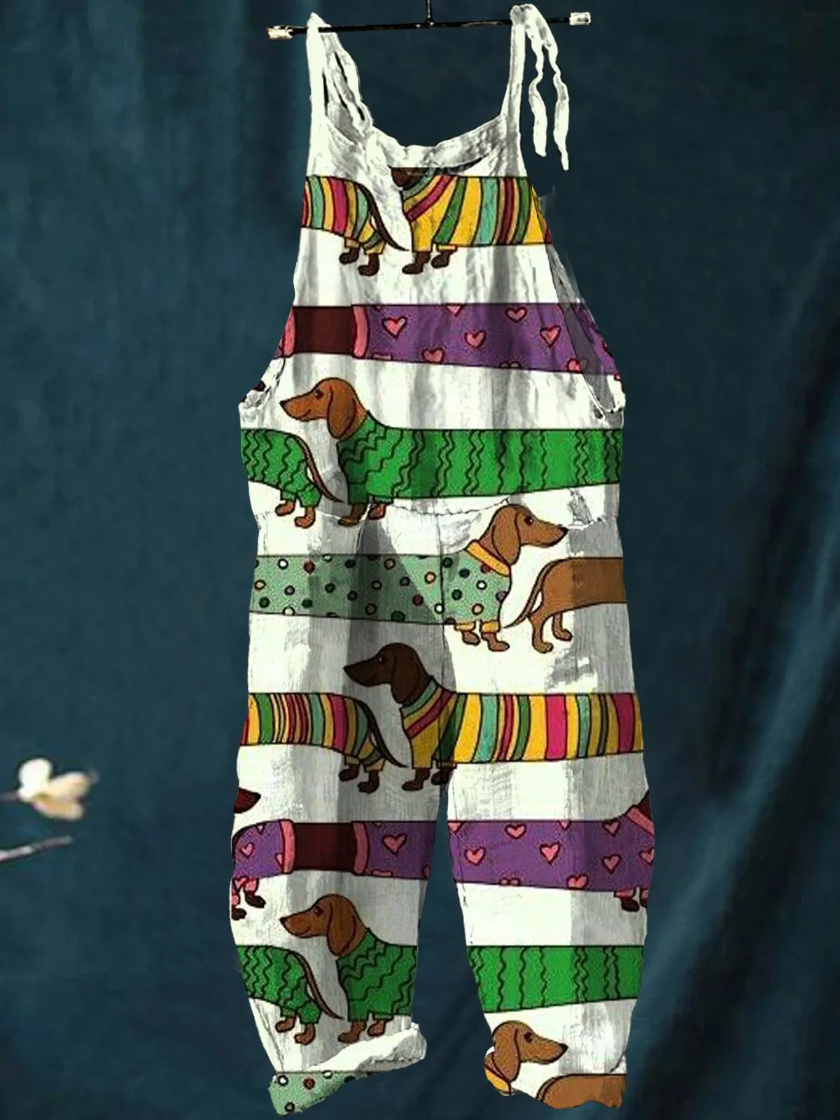 Lovely Dachshund Art Print Casual Wide-Leg Jumpsuit