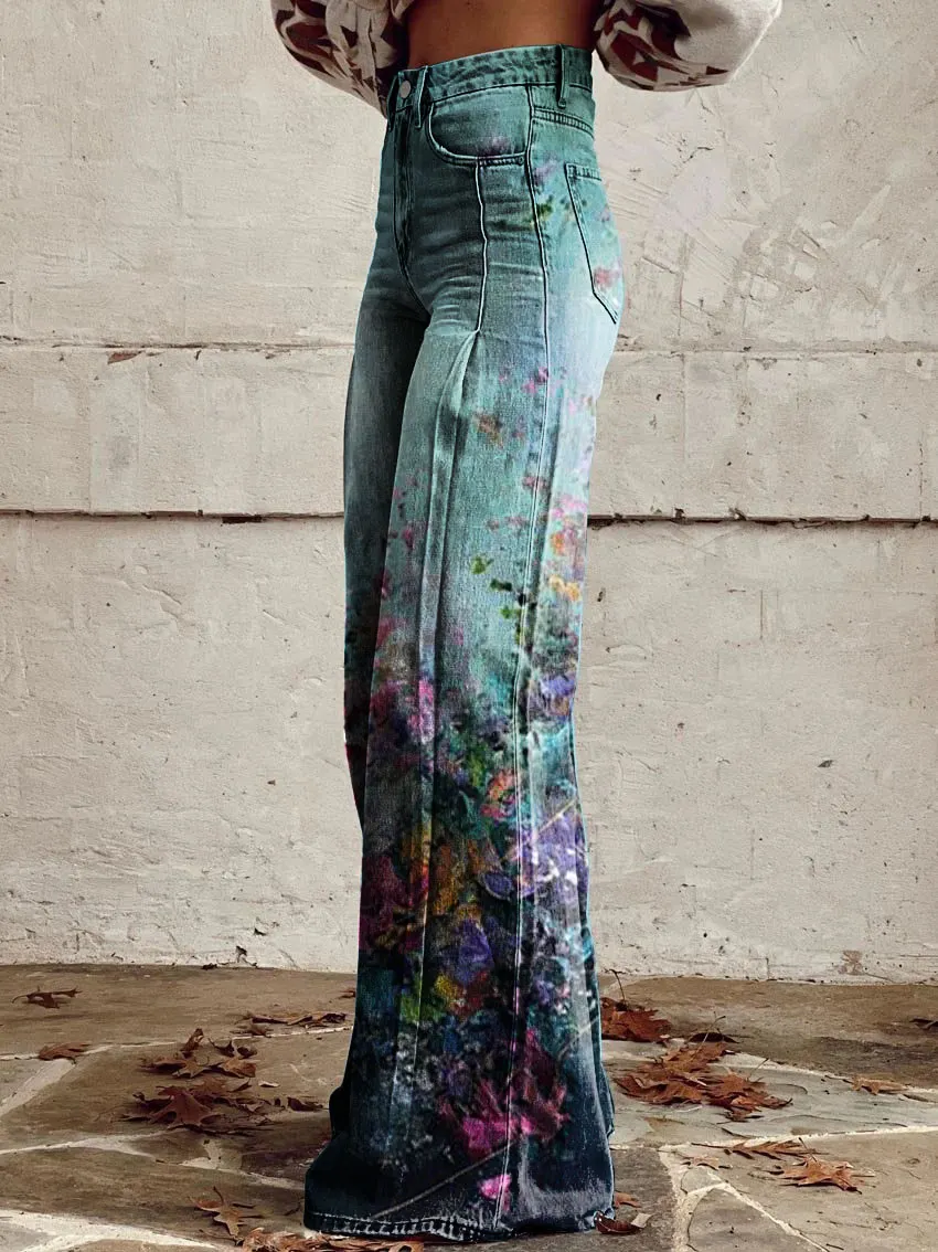 Floral Print Casual Wide-Leg Pants