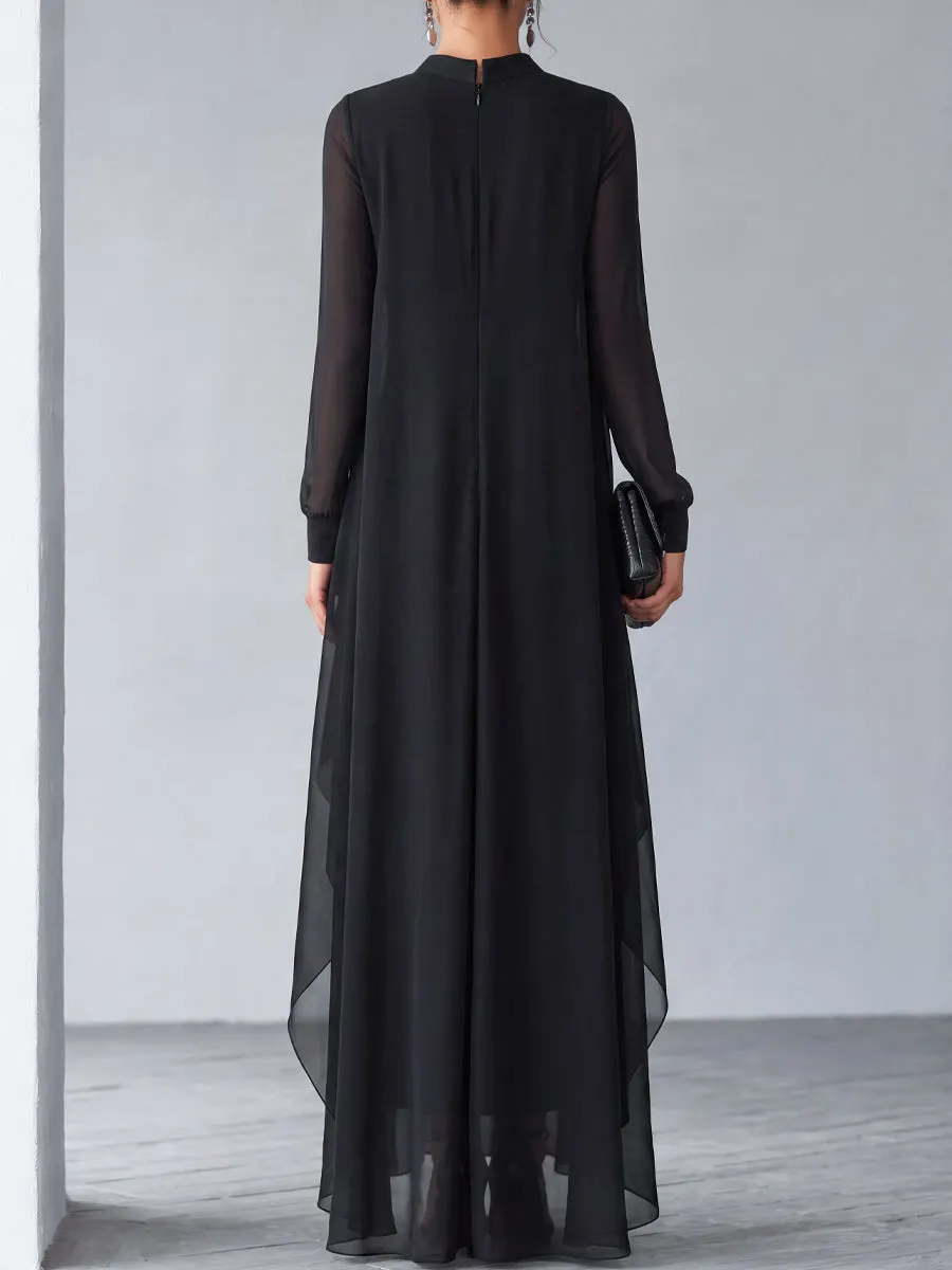 Black Relaxed Flowing Layered Chiffon Maxi Dress