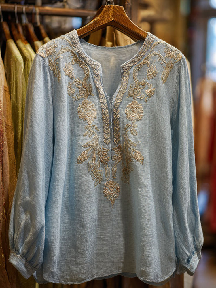 Women's Ethnic Floral Embroidered Casual Shirt