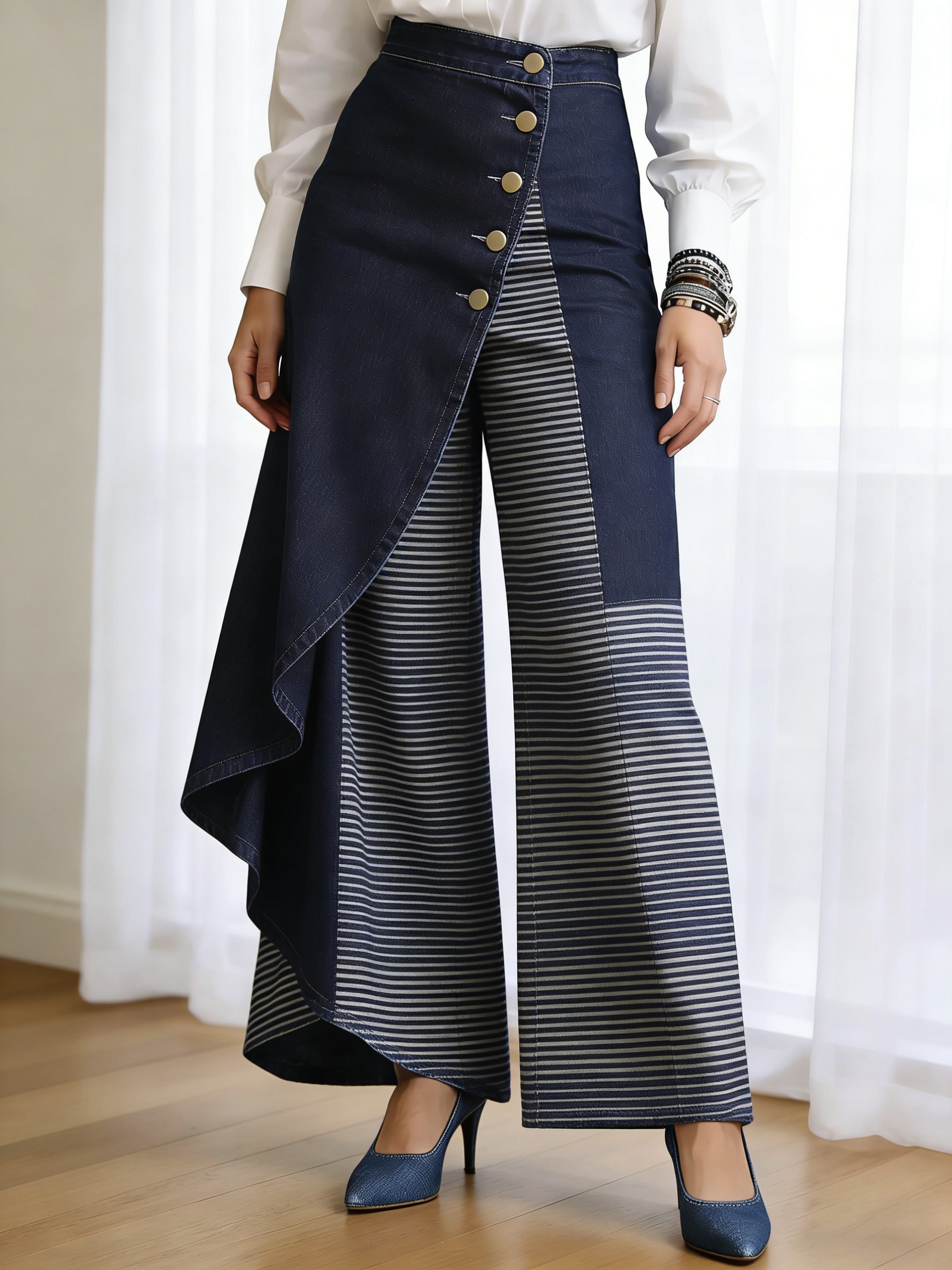 Art Print Casual Washed Denim Cotton Pants