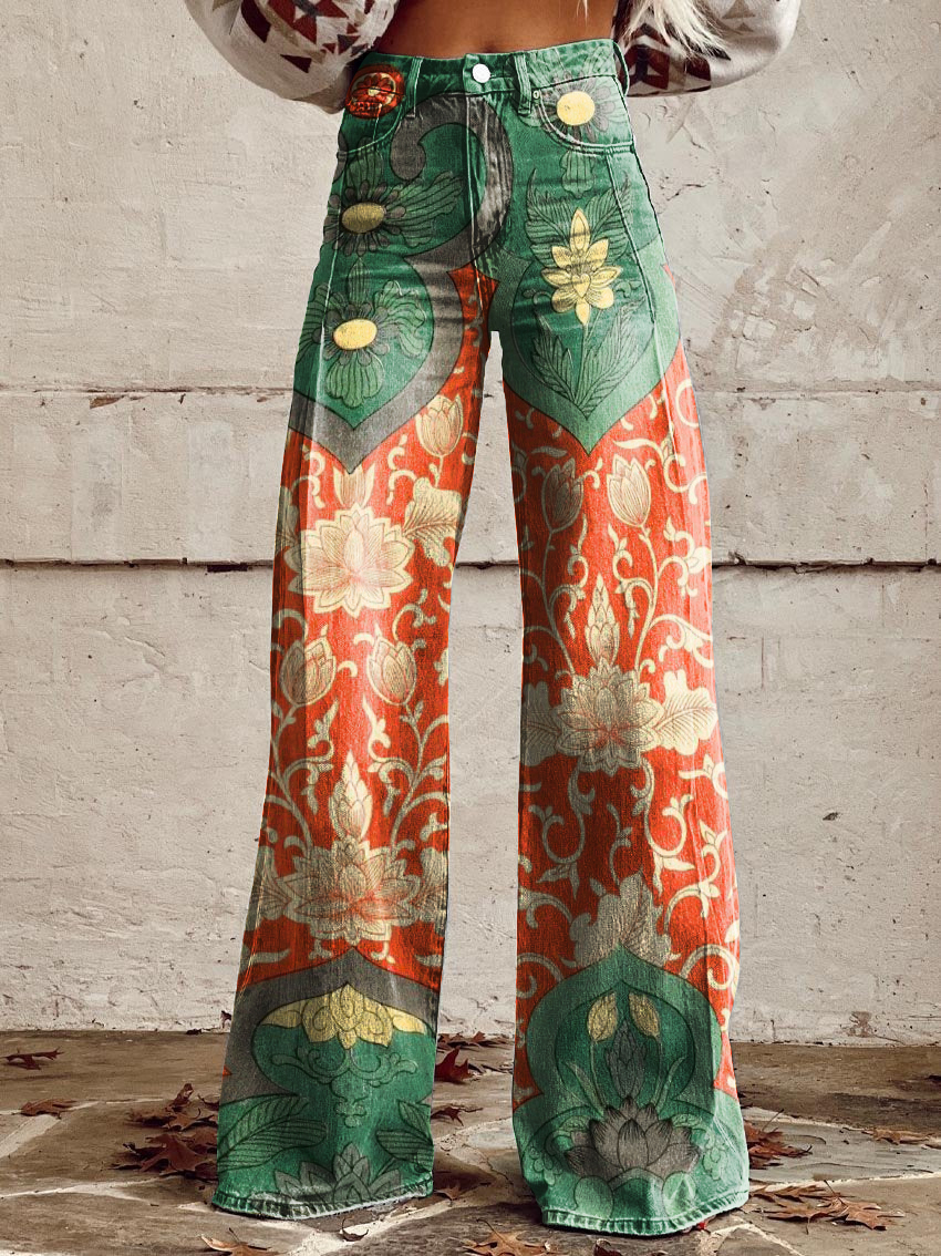 Floral Print Casual Wide-Leg Pants