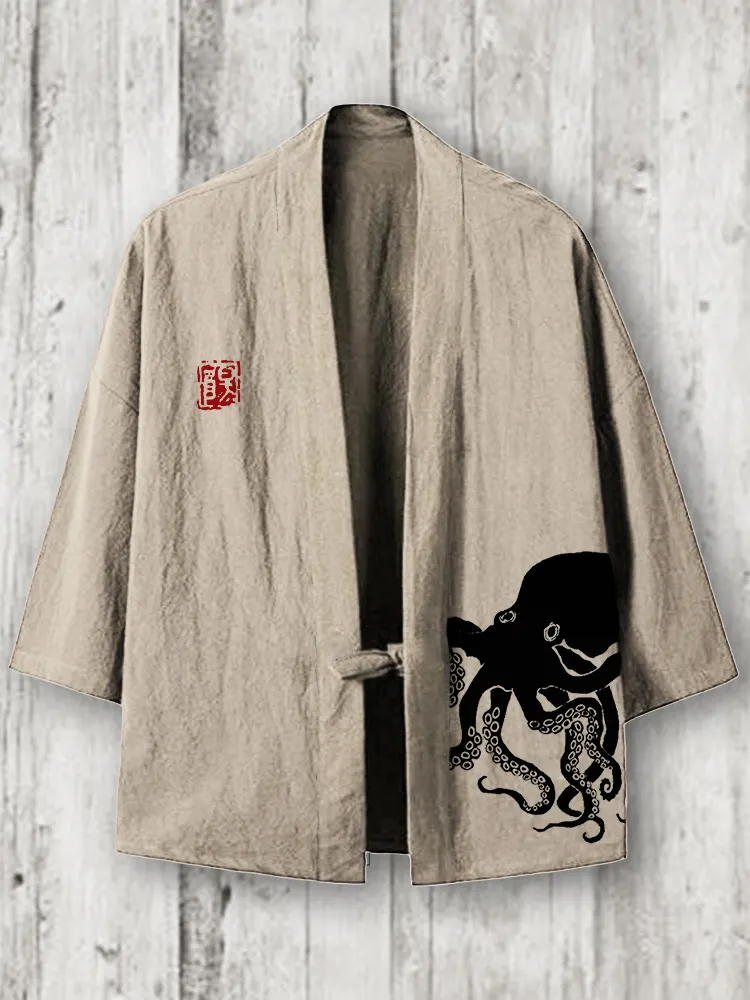 Octopus Japanese Lino Art Linen Blend Kimono Cardigan