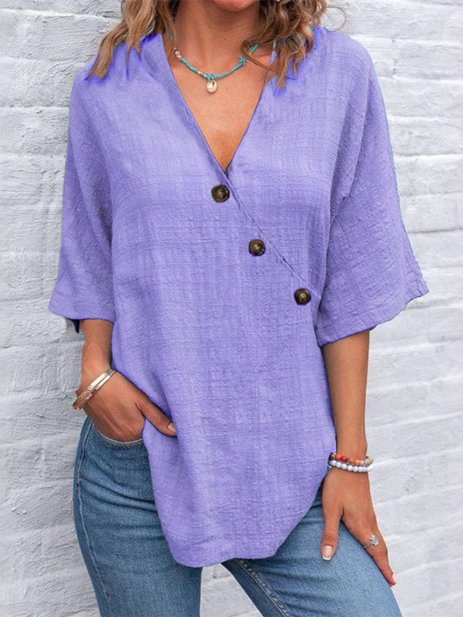 Cotton & Linen V-neck Casual Shirt