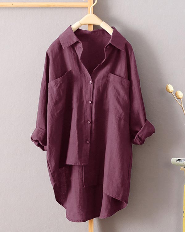 Linen Cardigan Pocket Long Sleeve Shirt Top