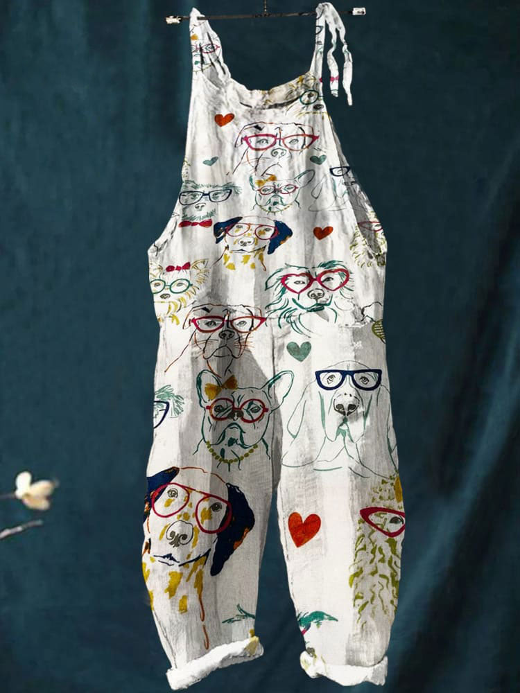 Dog Art Print Casual Wide-Leg Jumpsuit