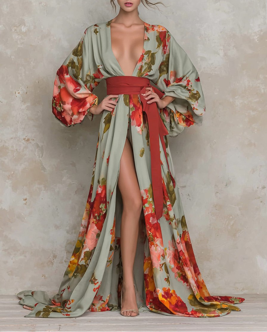 Elegant Vintage Printed Robe