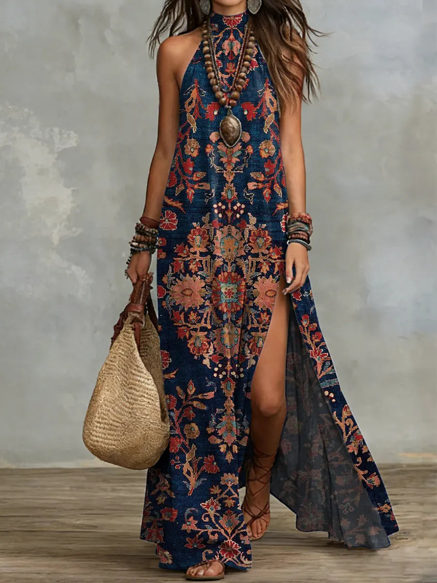 Ethnic Print Sleeveless Maxi Dress