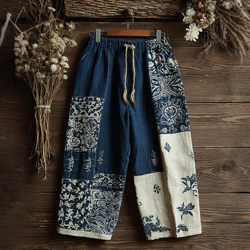 Japanese Art Patchwork Print Comfy Pants