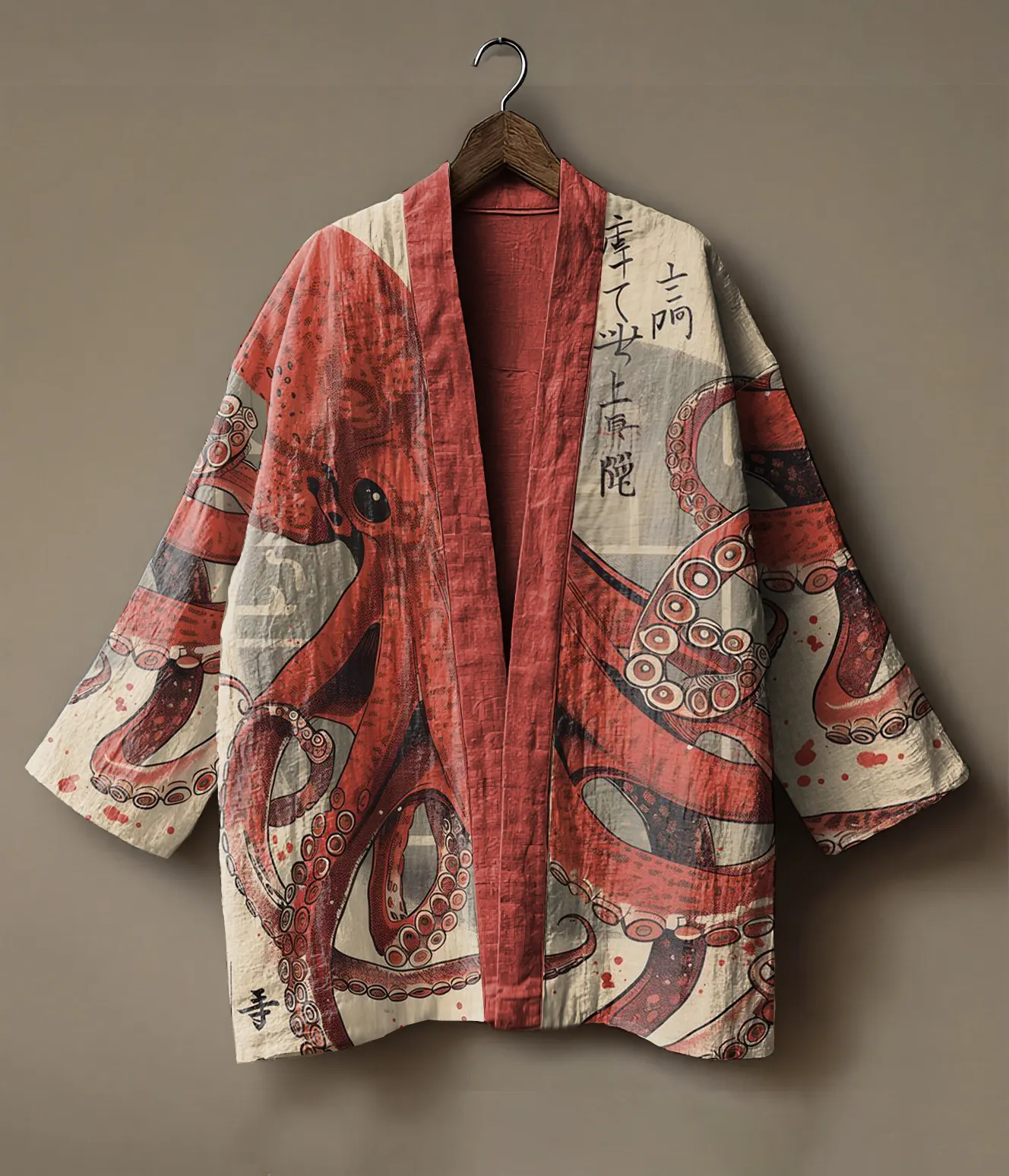 Japanese art-embroidered linen kimono cardigan