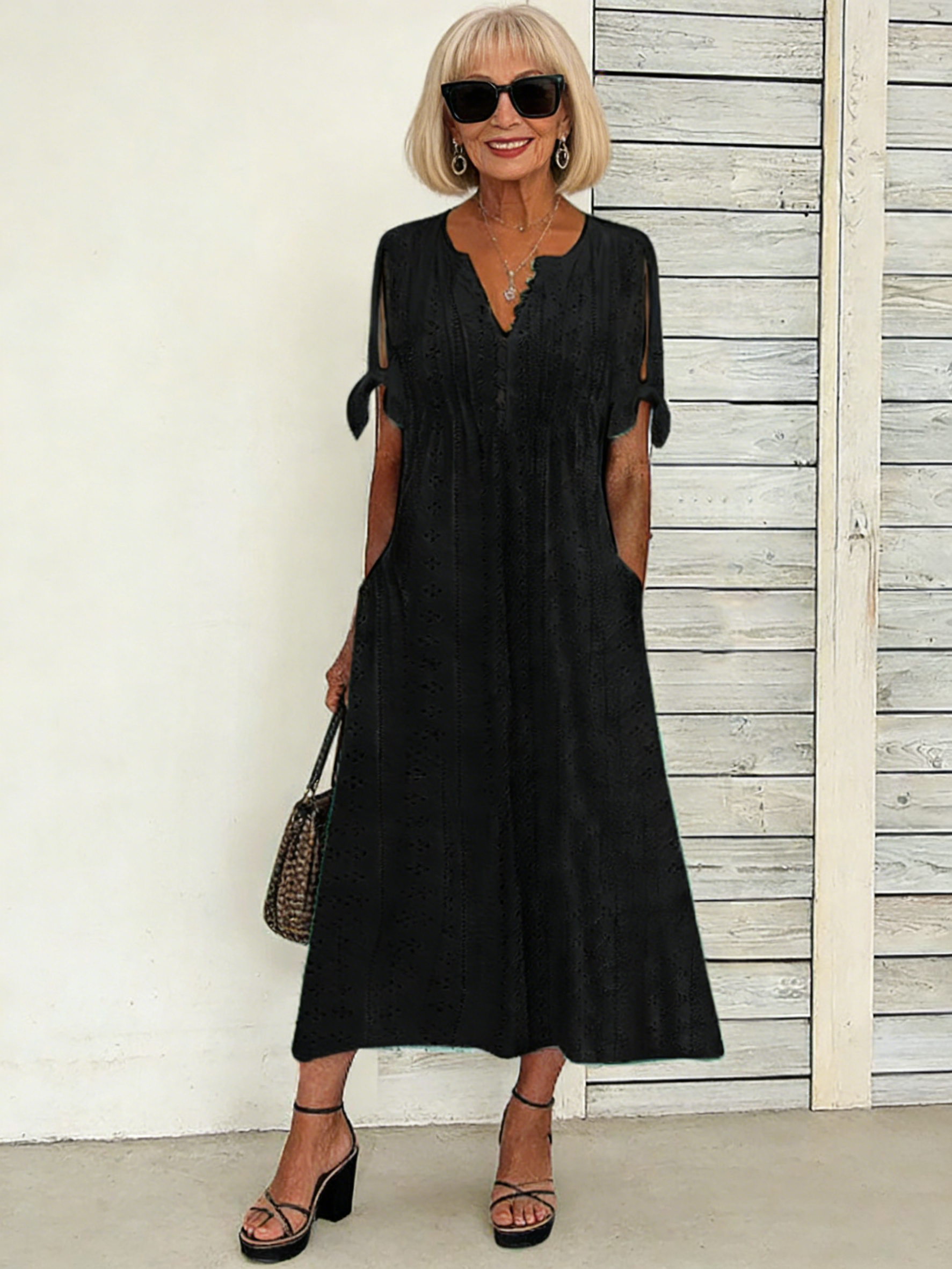V-Neck Relaxed Midi Dress