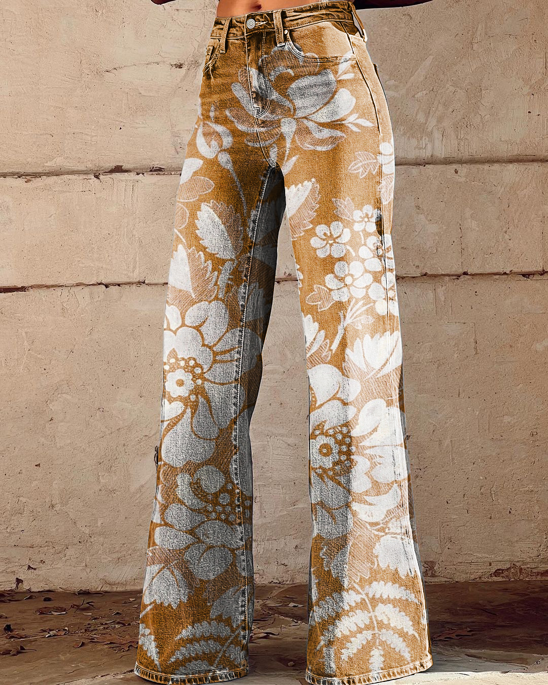 Vintage Floral Print Casual Wide-Leg Pants