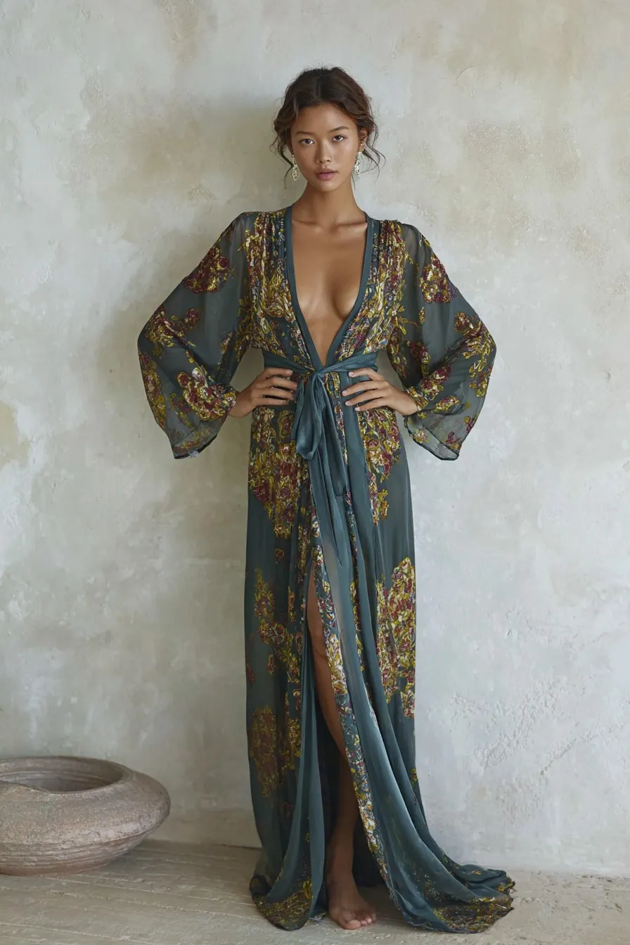 Elegant Vintage Printed Robe