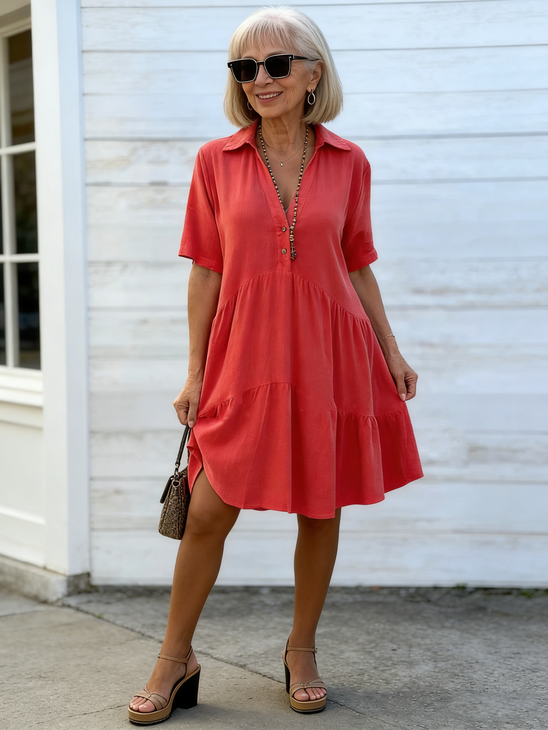 Hot Pink Collared Midi Dress
