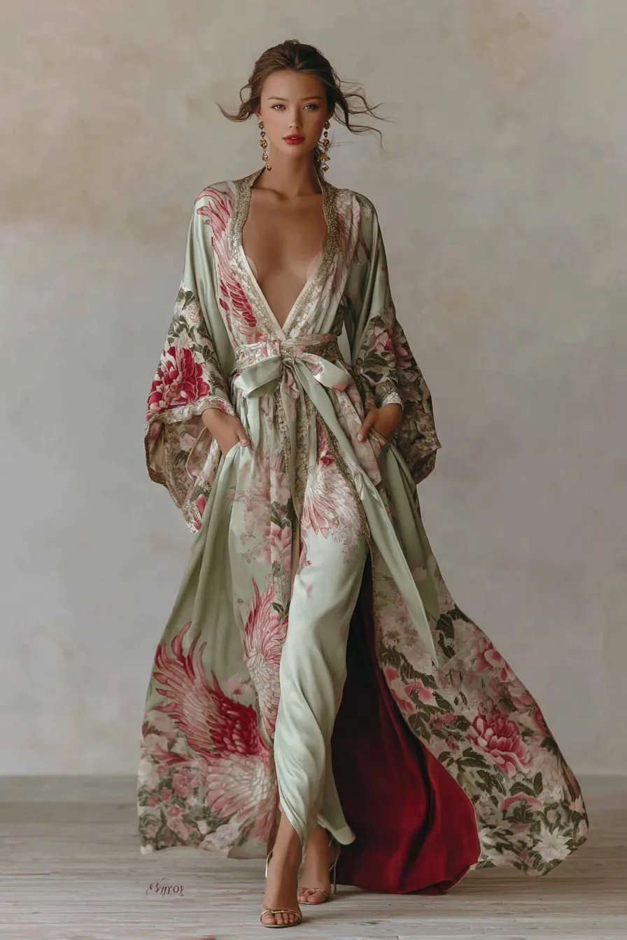 Elegant Vintage Printed Robe