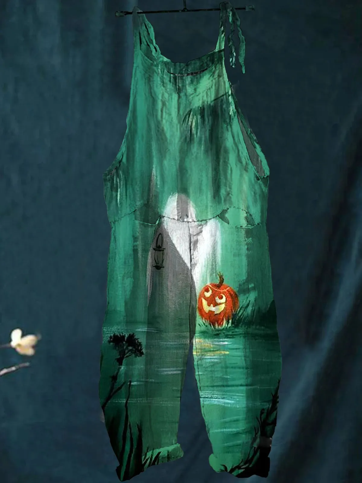 Vintage Lovely Ghost Halloween Art Print Casual Wide-Leg Jumpsuit