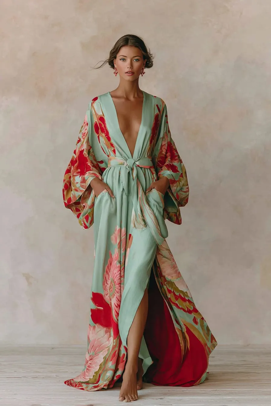 Elegant Vintage Printed Robe