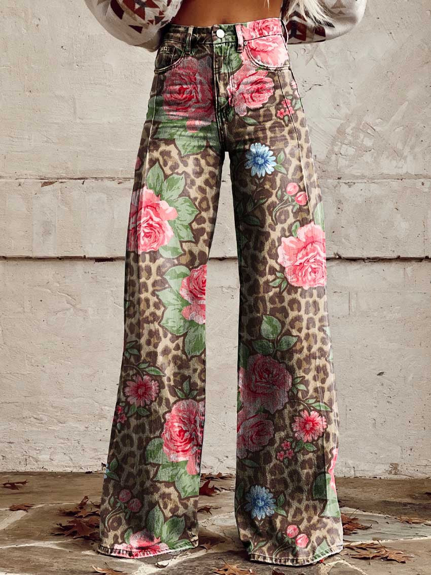 Leopard Print Casual Wide-Leg Pants