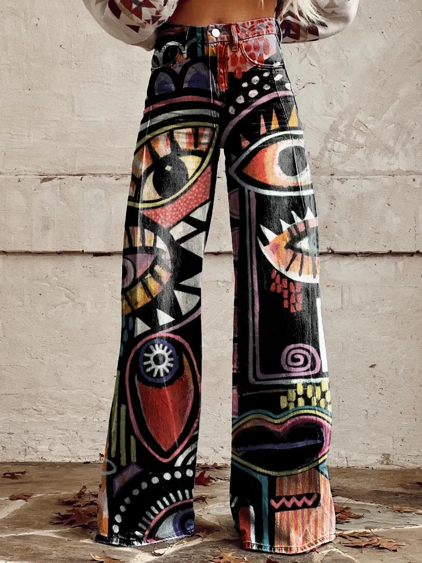 Retro Color Psychedelic Art Casual Wide-Leg Pants