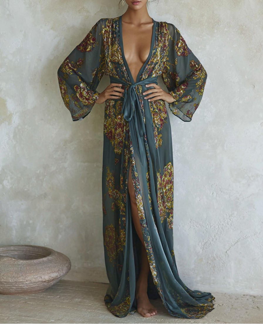 Elegant Vintage Printed Robe